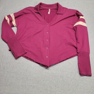 Free People Pink Button Down Shirt with Cream Stripes